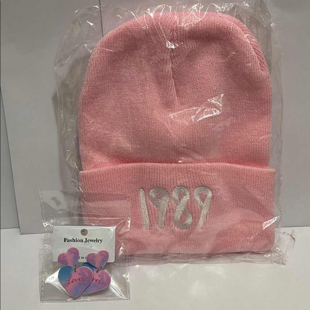 Taylor Swift Pink and Silver Folded Cuff Hat *bonus Lover earrings*
